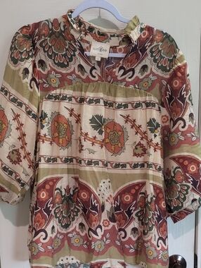 Umgee Floral Paisley Boho Blouse in Olive & Rust